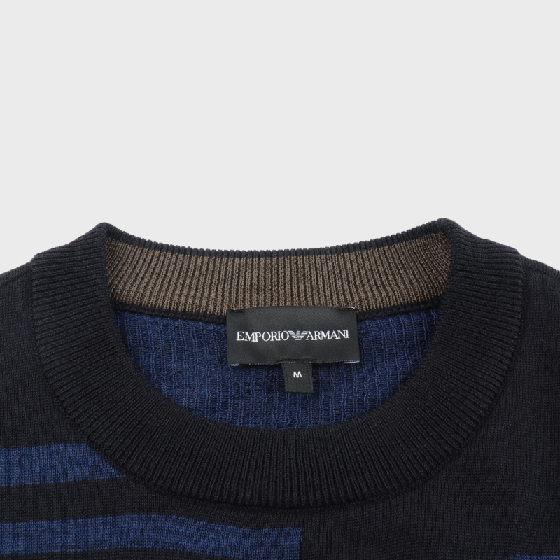 Purchase エンポリオ・アルマーニ ネイビー スリムフィット ストライプ 長袖クルーネックセーター 6R1MXK-1MNKZ-F957