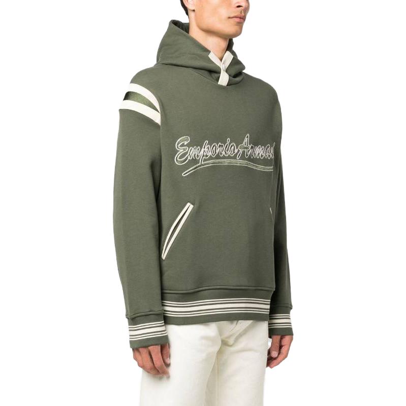 Shop Emporio Armani 橄欖綠連帽印花標誌長袖上衣 6R1MG1-1JWPZ-0645