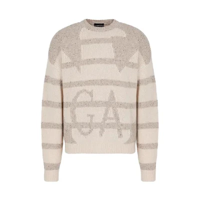 Emporio Armani Oversized Eagle Intarsia Mixed Knit Sweater. 6R1MXR-1MMCZ-1F1F7
