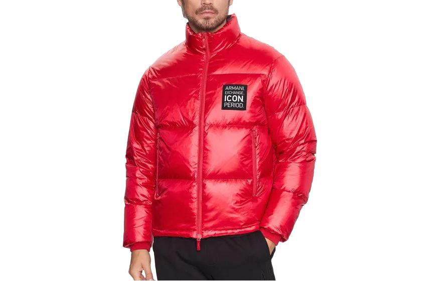 Order EMPORIO ARMANI Jaket Puff Leher Tinggi Zip Sulaman Merah. 8NZBP2-ZNYNZ-14AQ