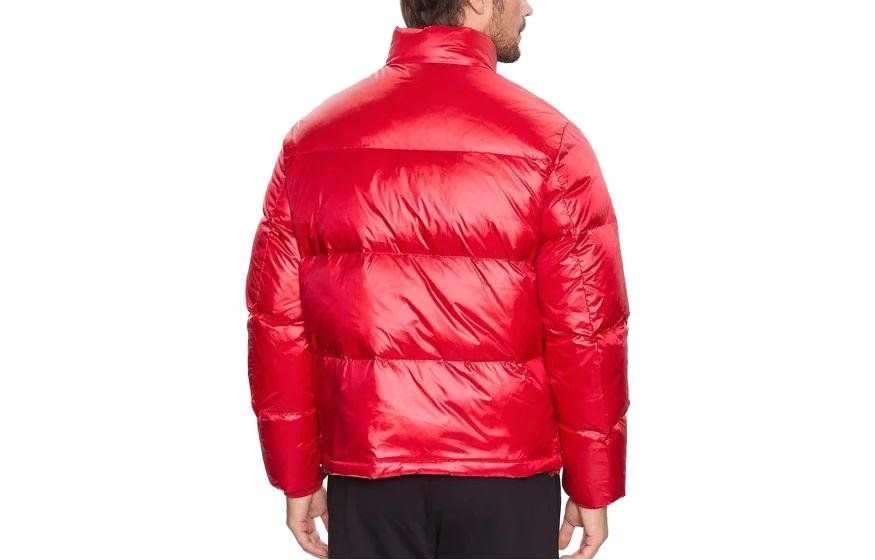 Lookbook EMPORIO ARMANI Jaket Puff Leher Tinggi Zip Sulaman Merah. 8NZBP2-ZNYNZ-14AQ