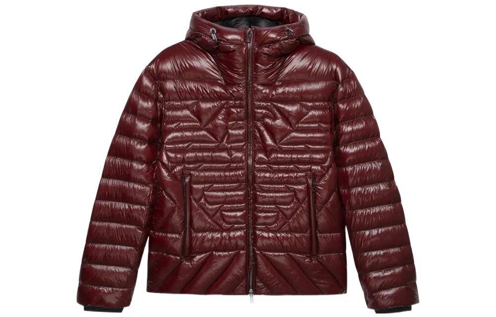 EMPORIO ARMANI  Red Hooded Puffer Jacket FW22 Warm Long Sleeve Design 6L1BN7-1NPDZ-0397