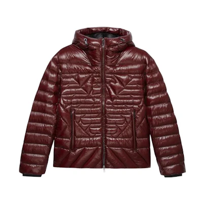 EMPORIO ARMANI Red Hooded Puffer Jacket FW22 Warm Long Sleeve Design 6L1BN7-1NPDZ-0397