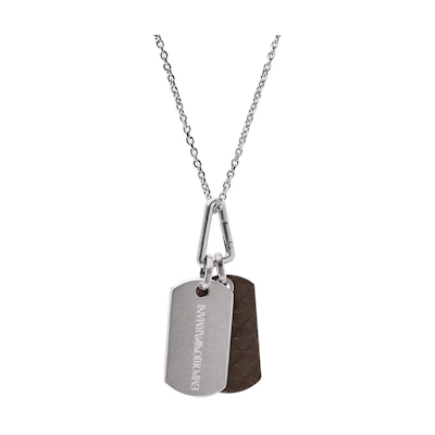Emporio Armani Silver Dual Pendant Necklace with Steel and Leather Chain. EGS3133040