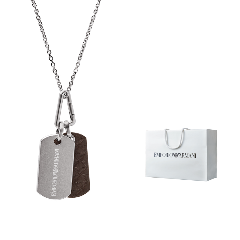 Order Emporio Armani  Silver Dual Pendant Necklace with Steel and Leather Chain. EGS3133040