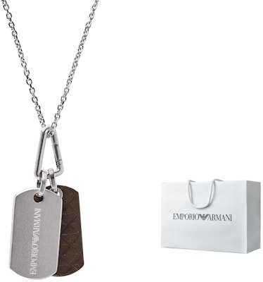 Emporio Armani Silver Dual Pendant Necklace with Steel and Leather Chain. EGS3133040 Order Emporio Armani Silver Dual Pendant Necklace with Steel and Leather Chain. EGS3133040