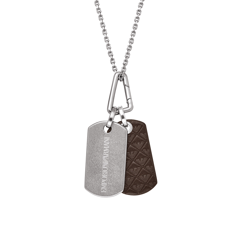 Purchase Emporio Armani  Silver Dual Pendant Necklace with Steel and Leather Chain. EGS3133040
