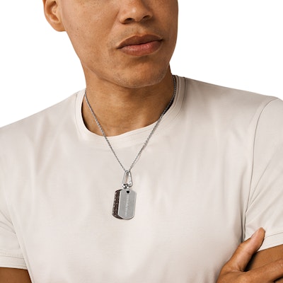 Emporio Armani Silver Dual Pendant Necklace with Steel and Leather Chain. EGS3133040 Details for Emporio Armani Silver Dual Pendant Necklace with Steel and Leather Chain. EGS3133040