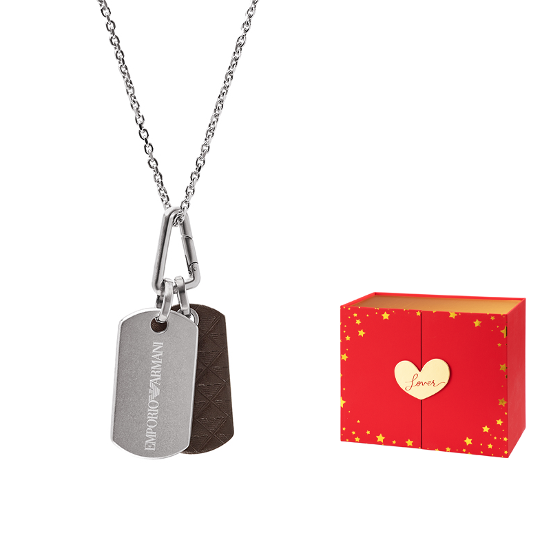 Cheap Emporio Armani  Silver Dual Pendant Necklace with Steel and Leather Chain. EGS3133040