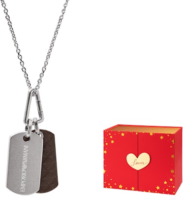 Emporio Armani Silver Dual Pendant Necklace with Steel and Leather Chain. EGS3133040 Cheap Emporio Armani Silver Dual Pendant Necklace with Steel and Leather Chain. EGS3133040