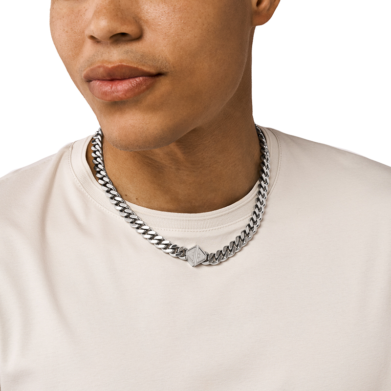 Shop Emporio Armani  Silver Geometric Steel Necklace. EGS3131040