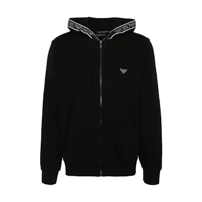 EMPORIO ARMANI Slim Fit Black Hoodie Jacket with Logo Design. 111784-4R571-00020