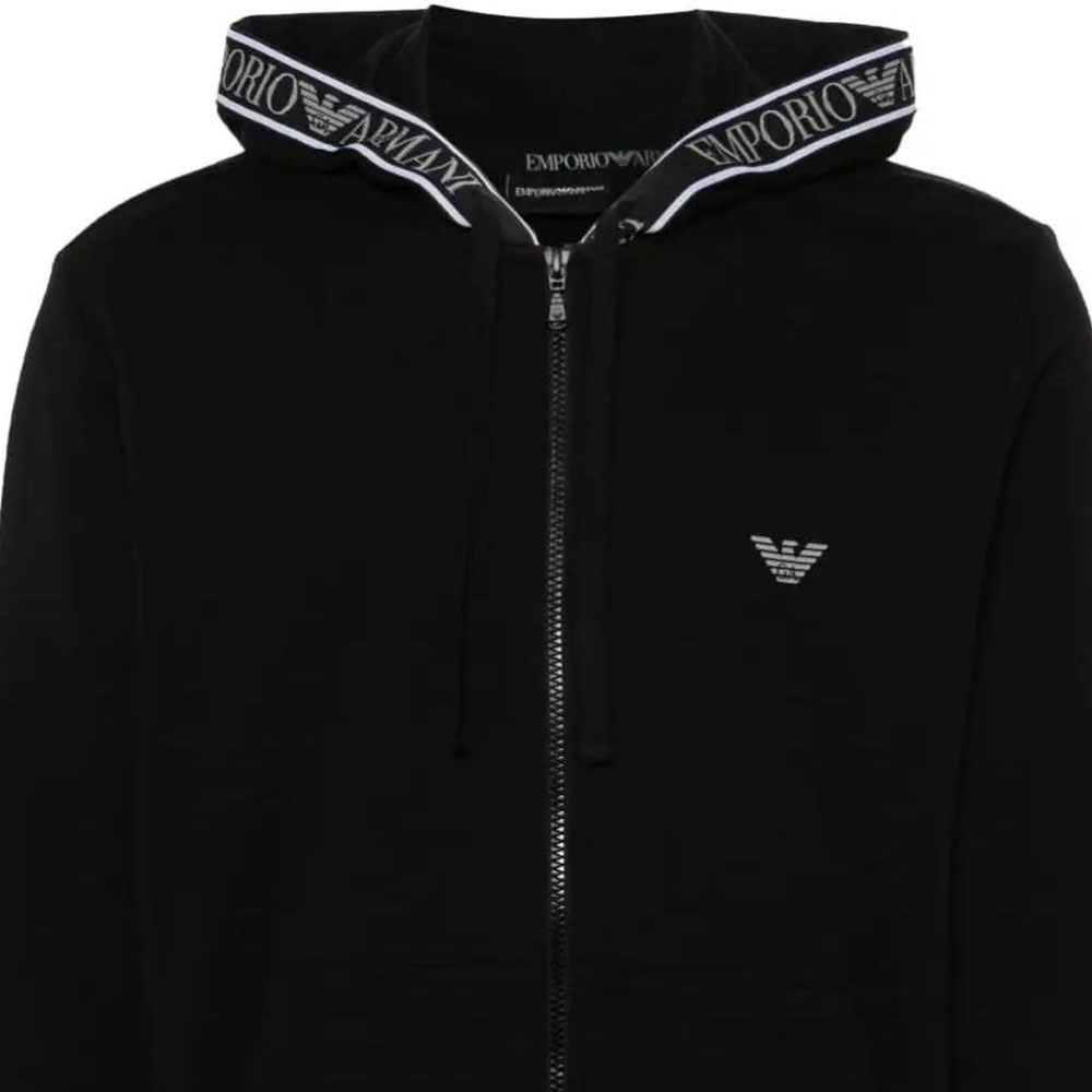 Sizing EMPORIO ARMANI 修身黑色连帽外套带标志设计. 111784-4R571-00020