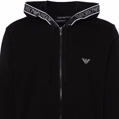 EMPORIO ARMANI 修身黑色连帽外套带标志设计. 111784-4R571-00020 Sizing EMPORIO ARMANI 修身黑色连帽外套带标志设计. 111784-4R571-00020