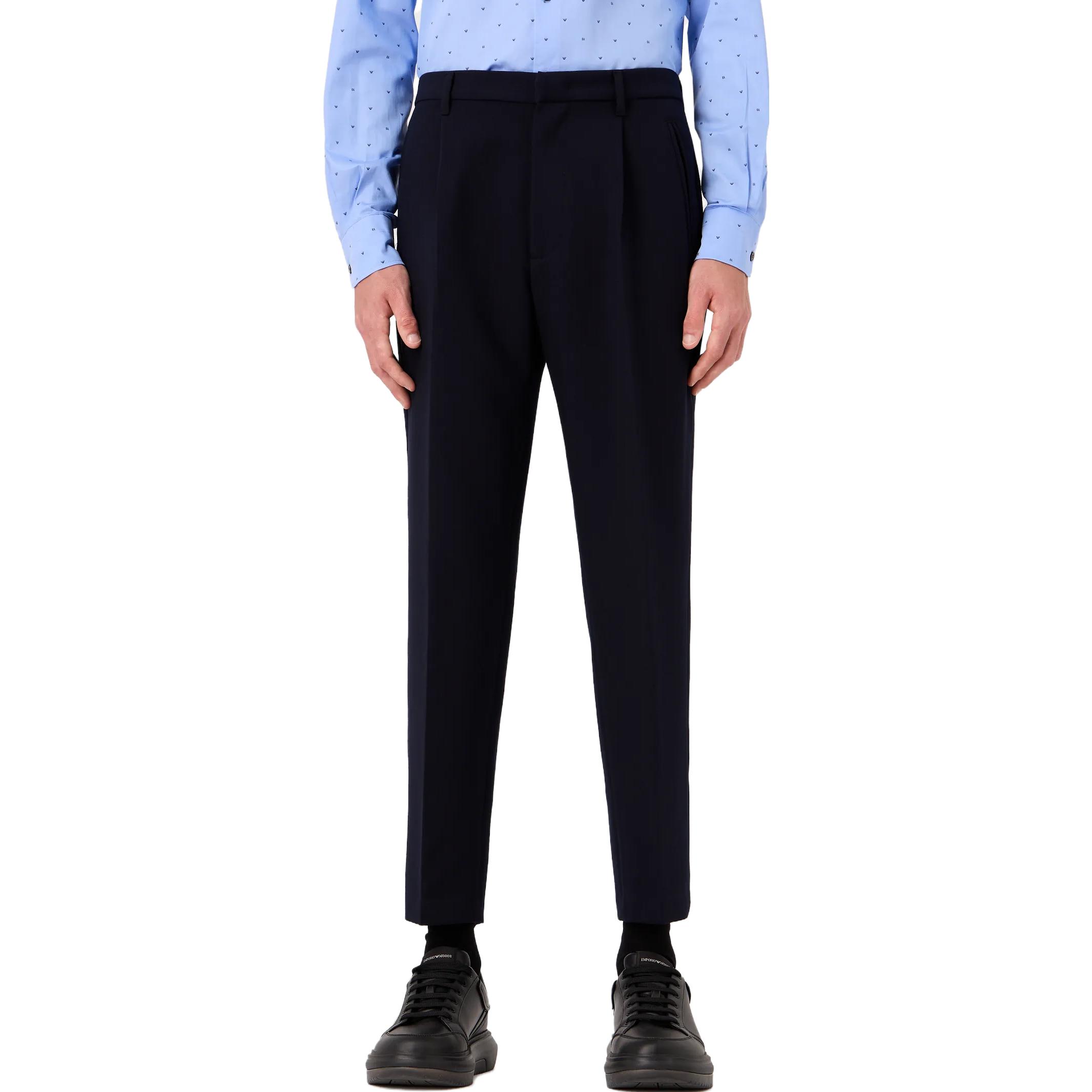 Shop Emporio Armani 修身版型黑色中腰直筒休闲裤 6R1PC6-1NFTZ-0920