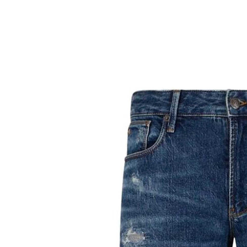 Shop Emporio Armani 修身低腰破洞牛仔褲 深靛藍 SS24 3D1J06-1D06Z-0942