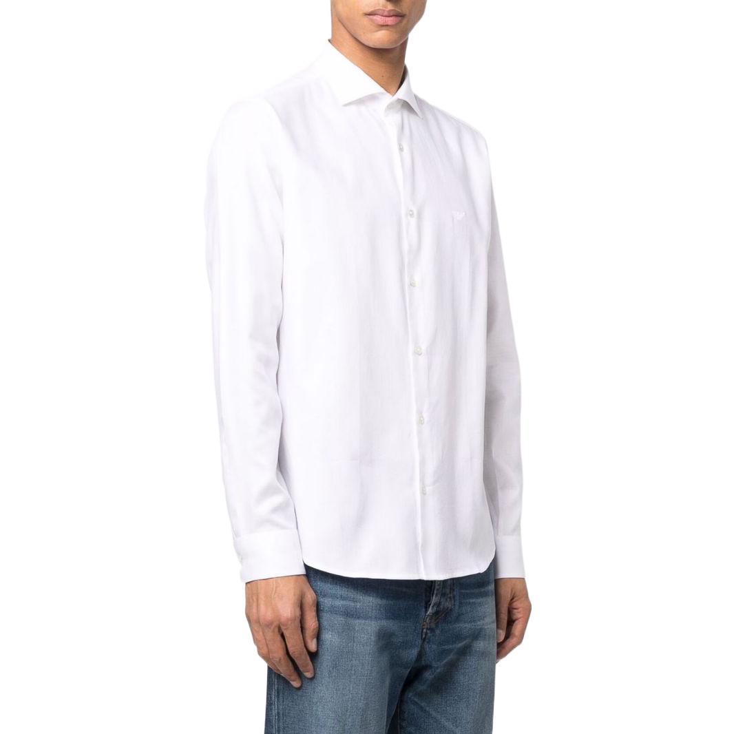Shop Emporio Armani Slim Fit Kemeja Lengan Panjang Putih SS22 Polos Button-Down. 8N1CD4-1NB1Z-0100