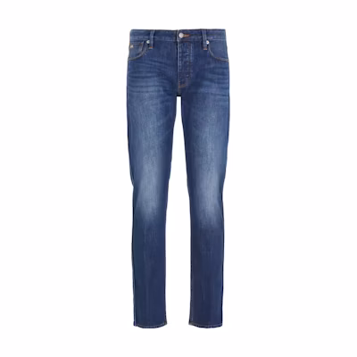 Emporio Armani Slim Fit Low Waist Jeans in Washed Blue Denim. 6R1J75-1DQSZ-0942