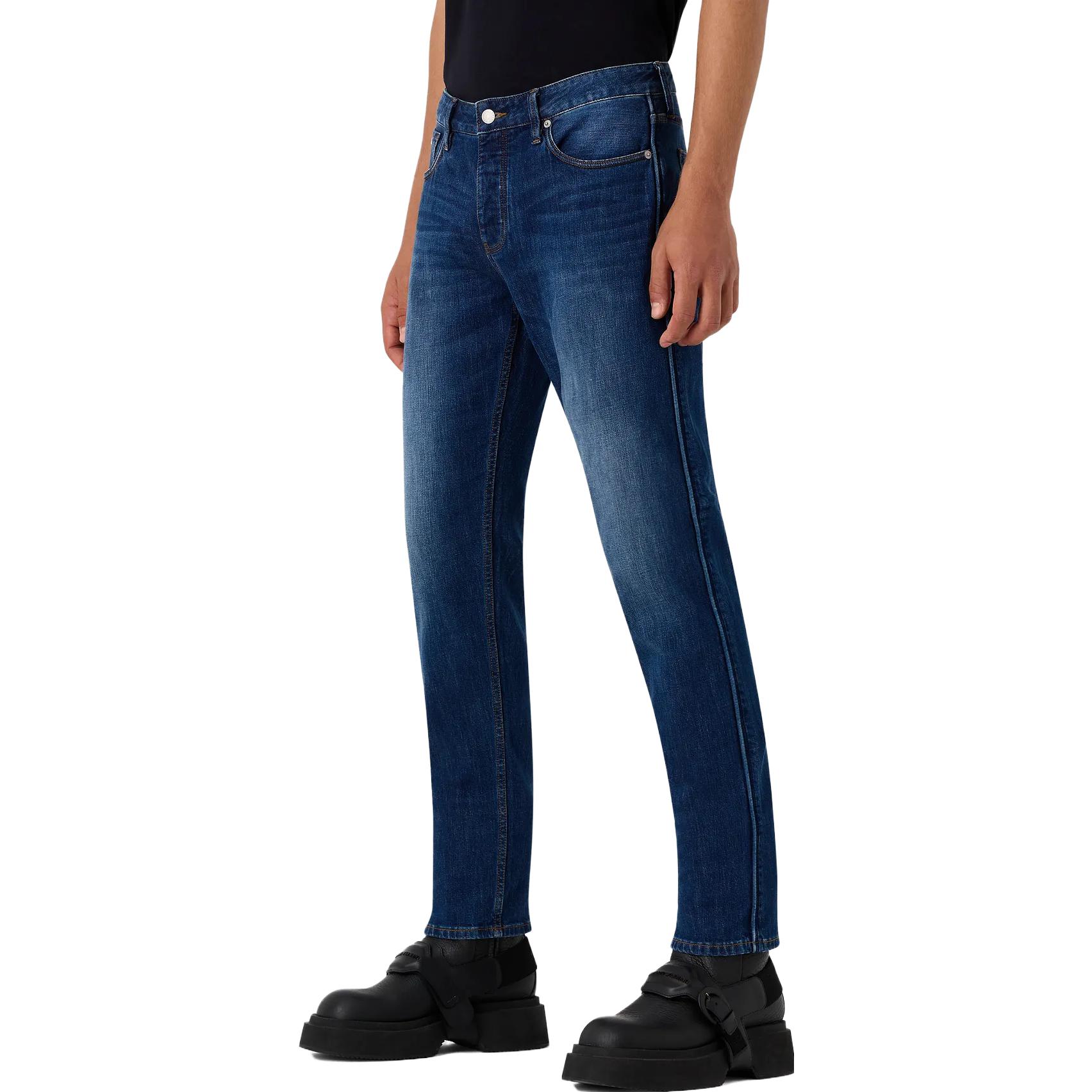 Shop Emporio Armani Jeans Potongan Slim Fit Pinggang Rendah Biru Denim Terpakai. 6R1J75-1DQSZ-0942