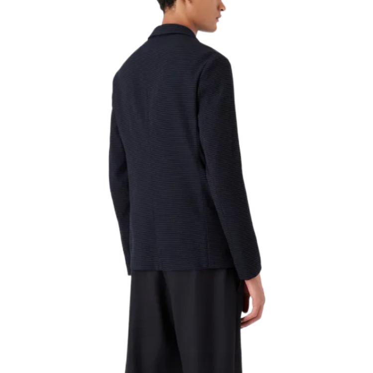 Shop EMPORIO ARMANI 修身单排扣西装外套 海军蓝 FW22 H31G37-C1056-1920