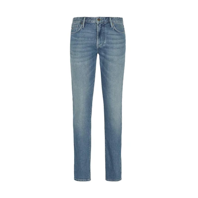 EMPORIO ARMANI Slim Fit Straight Jeans Blue with Logo Print and Front Button. 6R1J06-1D05Z-10942