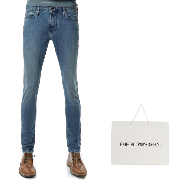 Shop Emporio Armani 修身拉鍊錐形牛仔褲 藍色 8N1J06-1G19Z-0943