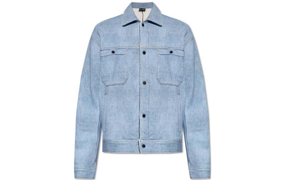 Emporio Armani  Solid Button-Up Collar Jacket in Transparent Blue. 3D1MEF-1JWPZ-F917