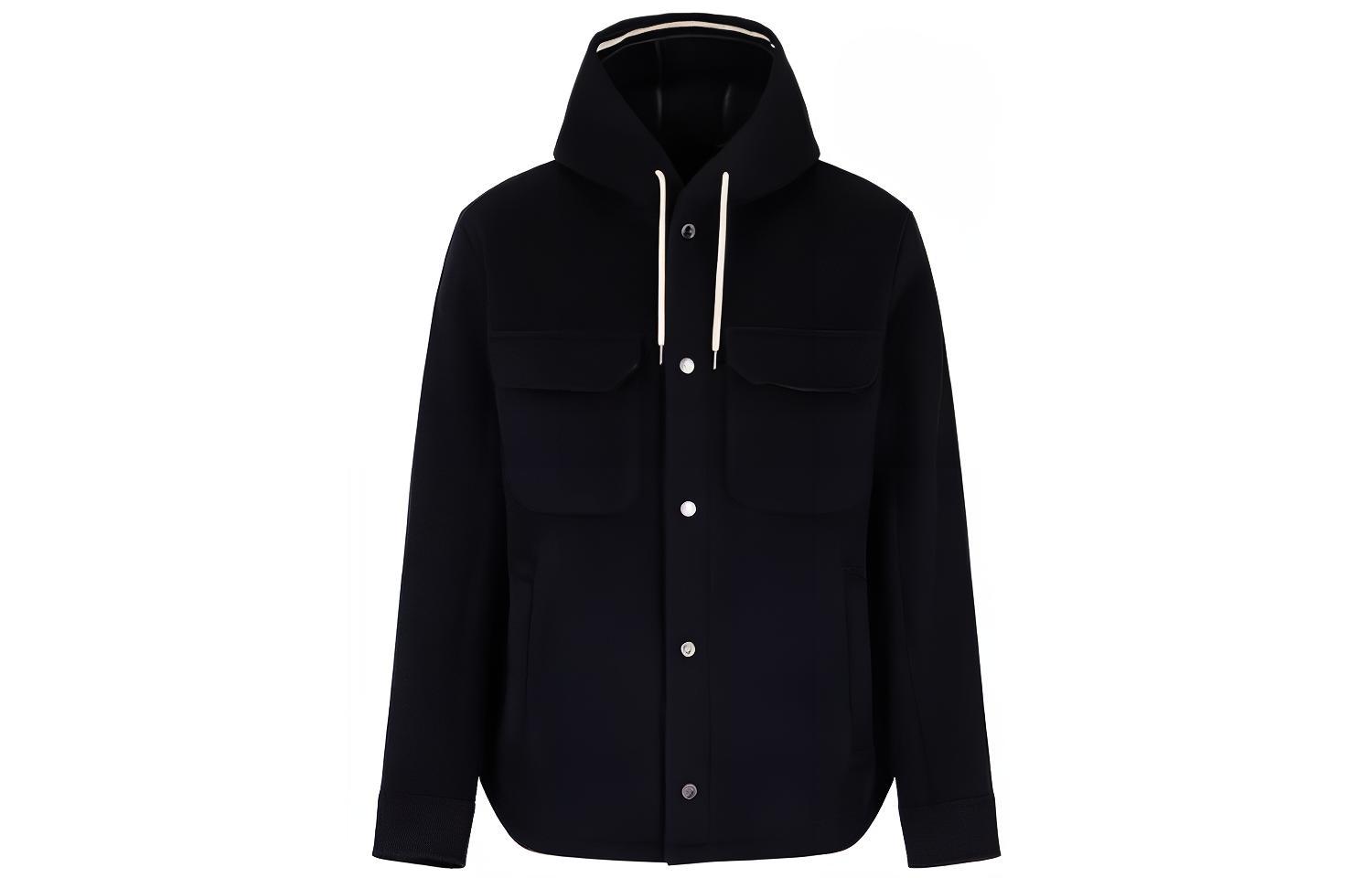 EMPORIO ARMANI  Solid Color Hooded Long Sleeve Jacket Coat - Blue 6R1B94-1NMYZ-0920