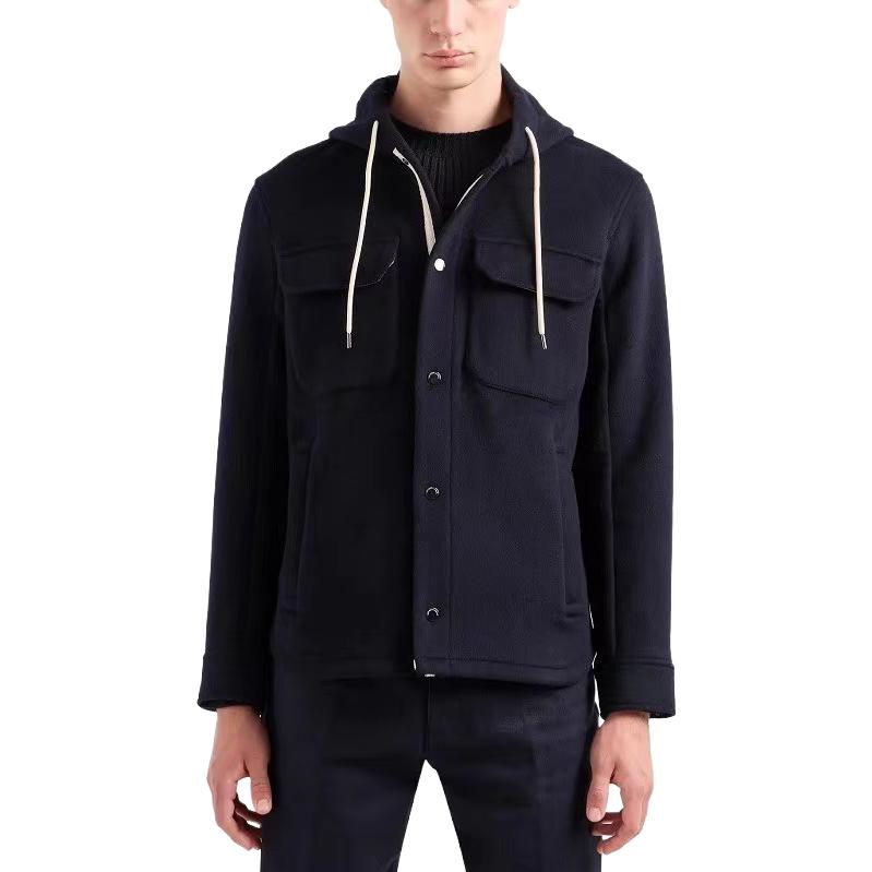 Shop EMPORIO ARMANI 素色連帽長袖外套夾克 - 藍色 6R1B94-1NMYZ-0920