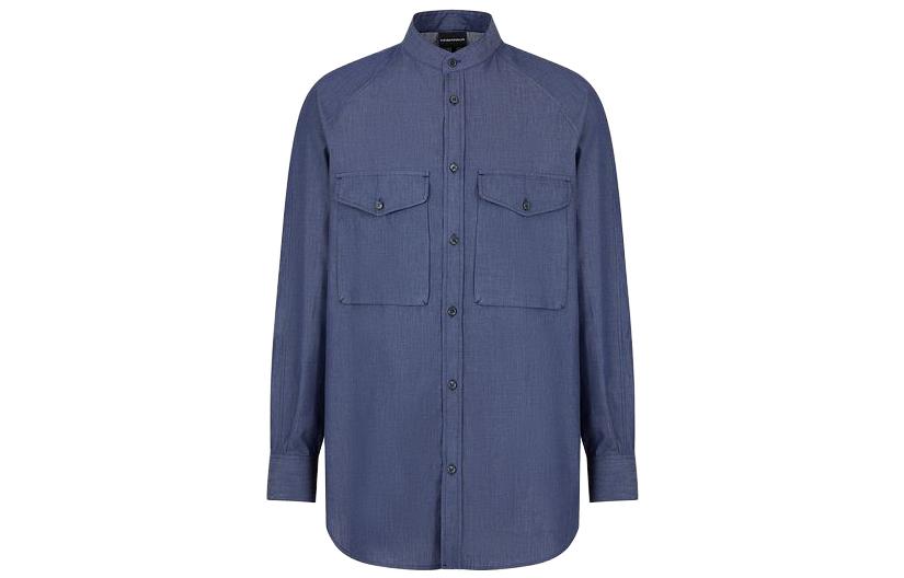 Emporio Armani  Solid Color Long Sleeve Shirt with Chest Pocket - Blue. 3D1CP1-1DAAZ-10941