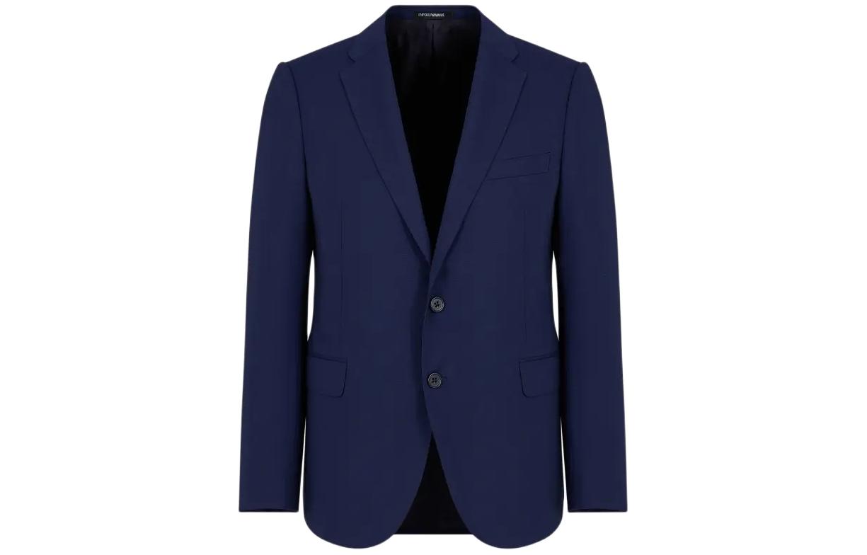 EMPORIO ARMANI  Solid Color Single-Breasted Blazer - Blue Long Sleeve E31GM-E0150-4916
