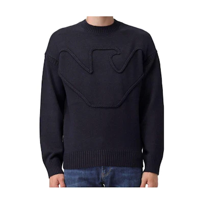 EMPORIO ARMANI Solid Color Slim Fit Crewneck Sweater - Blue 6R1MXP-1MMAZ-F961