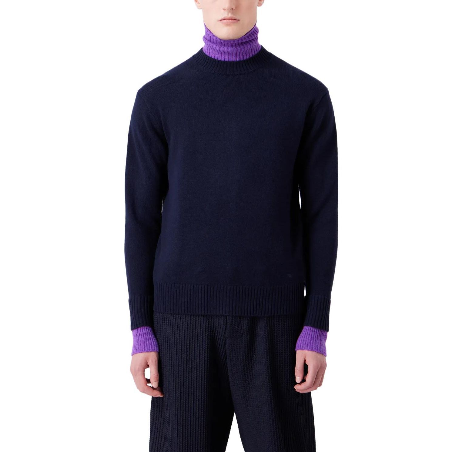 Lookbook Emporio Armani Baju Sejuk Leher Tinggi Warna Solid - Biru Navy. 6R1MY91-MF9Z1-0922