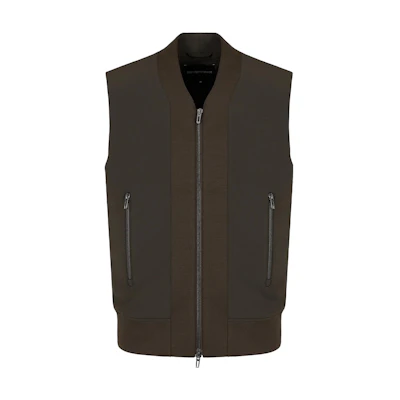 EMPORIO ARMANI Solid Color Zipper Sleeveless Vest in Army Green. 6R1BL41N-GXZ1-0583