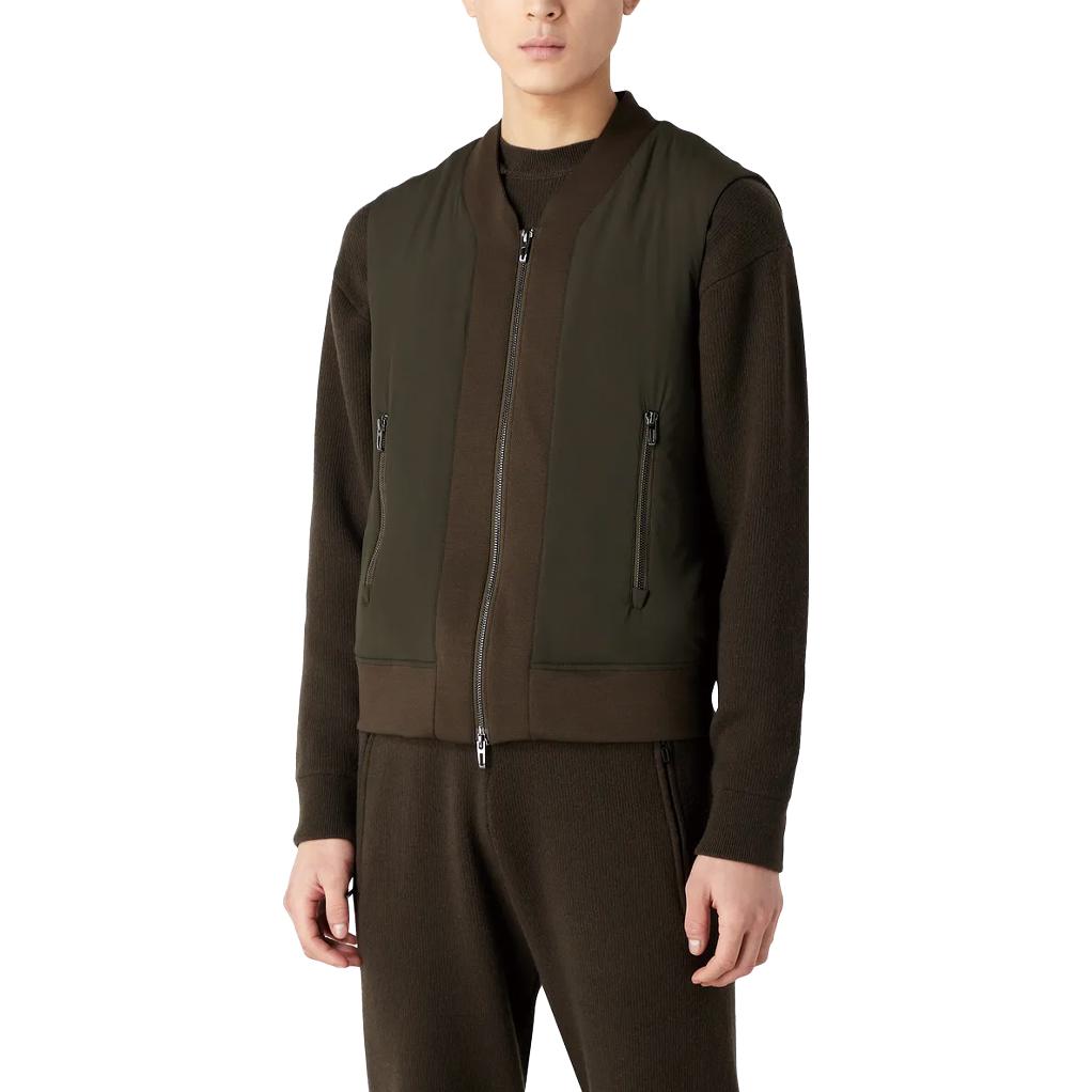Shop EMPORIO ARMANI 军绿色拉链无袖背心 6R1BL41N-GXZ1-0583