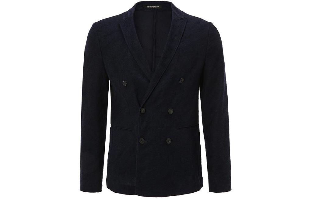 Emporio Armani  Solid Double-Breasted Casual Blazer Jacket - Blue 91G410-91D02-922