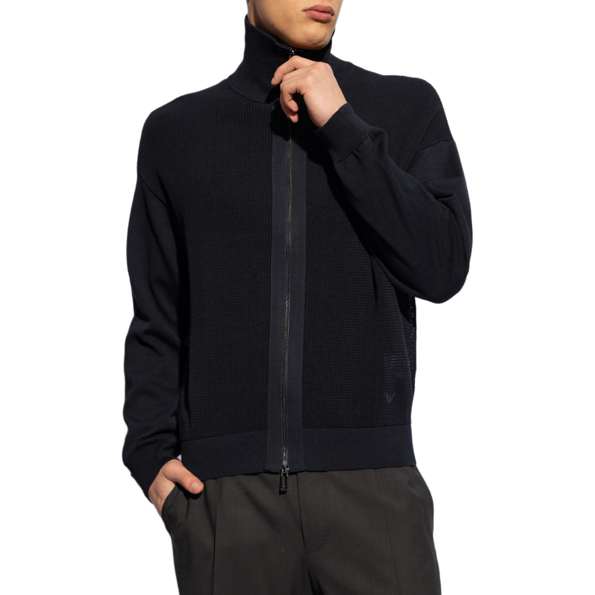 Shop EMPORIO ARMANI Suéter Cárdigan Azul Marino Cuello Alto con Cremallera 3D1MXS-1MQCZ-0920