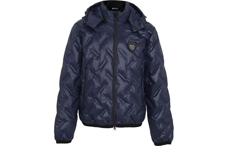 Emporio Armani  Solid Hooded Zip Cotton Jacket - Navy Blue. 6LPB64-PN8MZ-1554