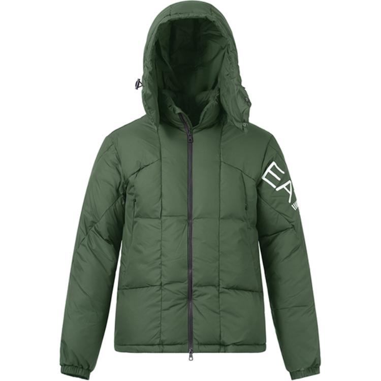 Emporio Armani  Solid Letter Print Quilted Hoodie Jacket Dark Green. 6LPB11-PNADZ-1866