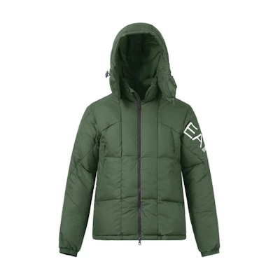 Emporio Armani Solid Letter Print Quilted Hoodie Jacket Dark Green. 6LPB11-PNADZ-1866