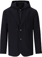 Emporio Armani Solid Navy Blue Hooded Zip-Up Jacket. 6R1G73-1NFTZ-0920 Emporio Armani Solid Navy Blue Hooded Zip-Up Jacket. 6R1G73-1NFTZ-0920