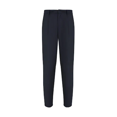 EMPORIO ARMANI Solid Navy Blue Mid-Rise Straight Casual Pants FW24. EM000136-AF10458-UB118