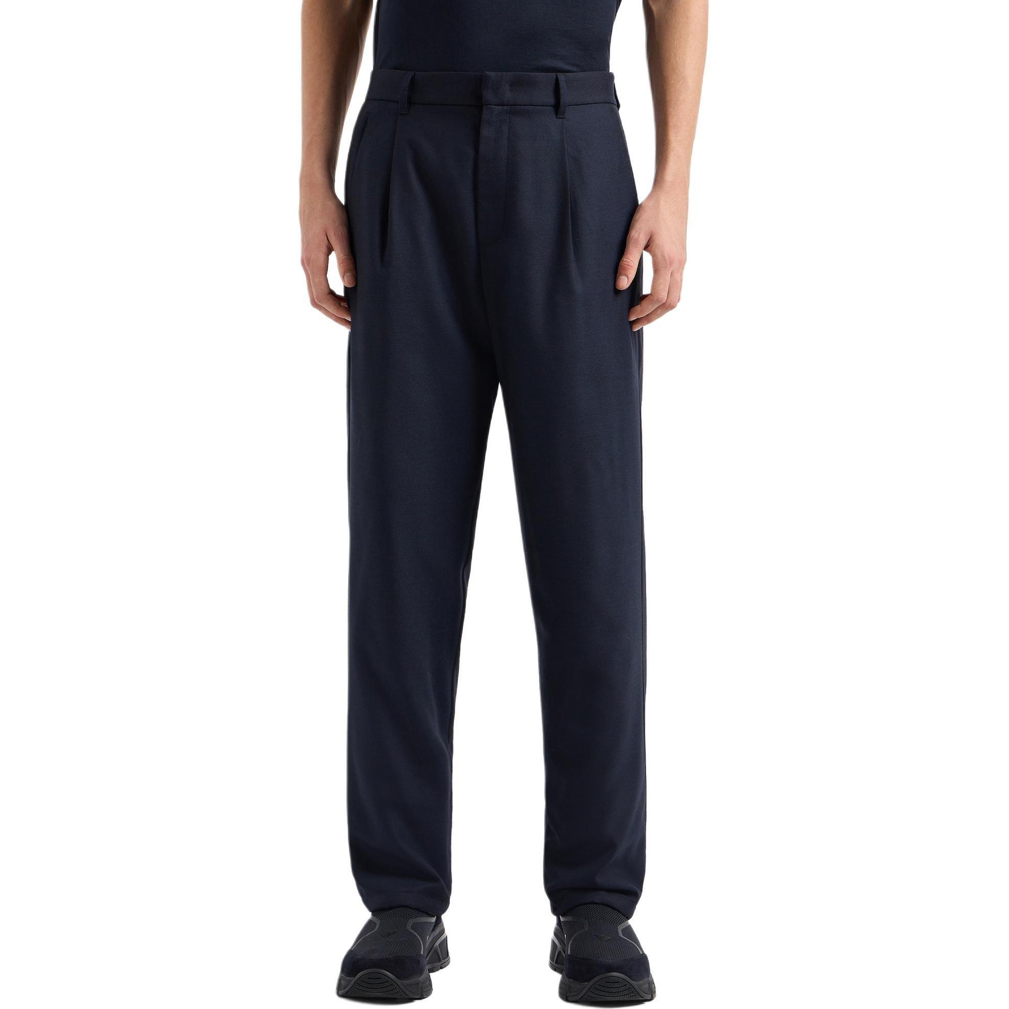 EMPORIO ARMANI  Solid Navy Blue Mid-Rise Straight Casual Pants FW24. EM000136-AF10458-UB118 圖 3