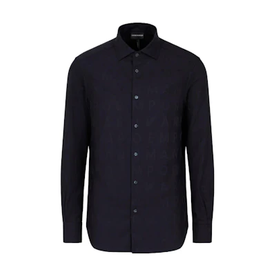 Emporio Armani Solid Navy Long Sleeve Button-Up Shirt. 6R1C861-NIUZ1-F955