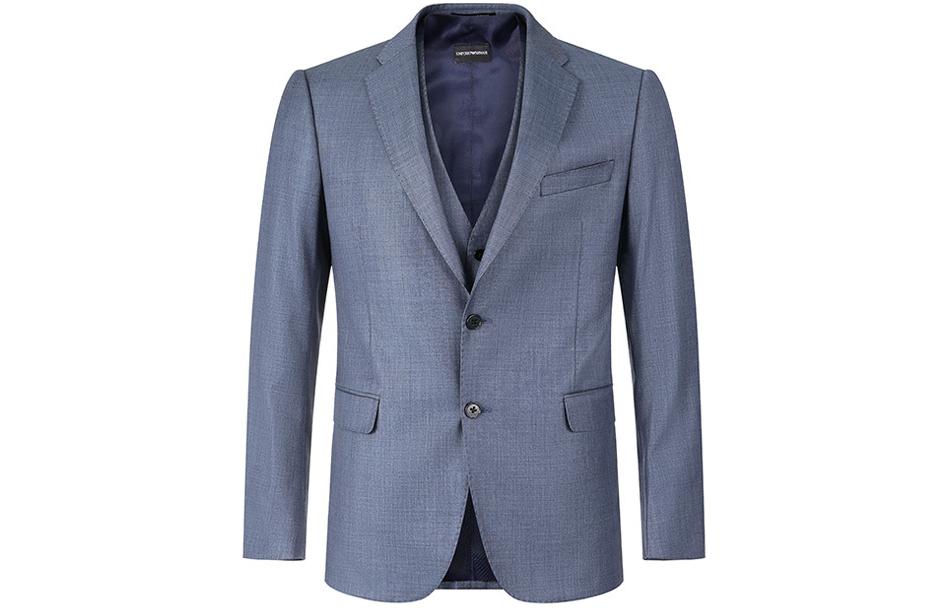 Lookbook 엠포리오 아르마니 솔리드 싱글 브레스티드 블레이저 수트 SS24 - 네이비 블루. H41YMT-01514-713