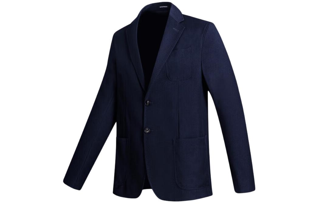 Shop 엠포리오 아르마니 솔리드 네이비 싱글 브레스티드 블레이저 재킷 H31G43-C1062-922