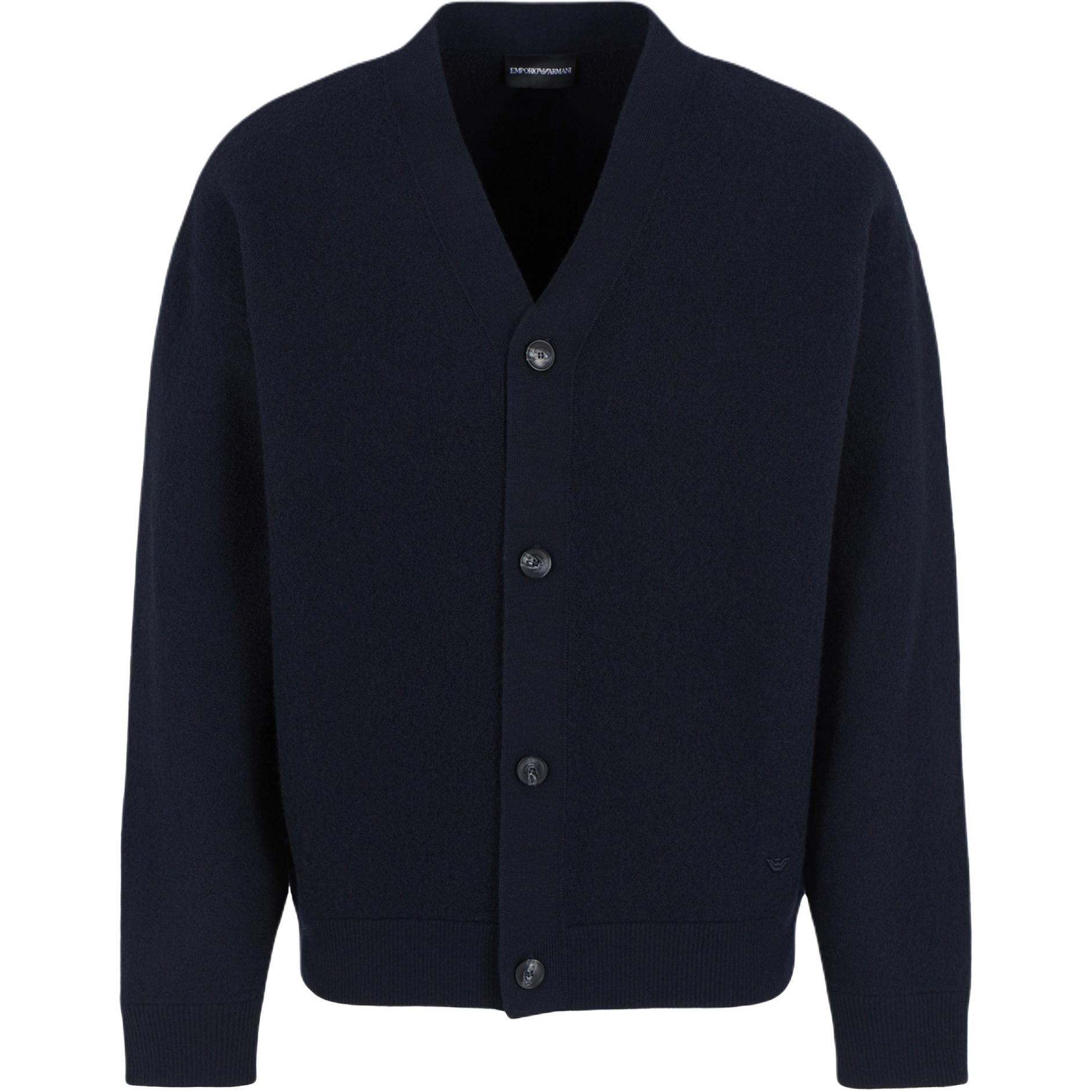 Emporio Armani  Solid V-Neck Buttoned Knit Cardigan Navy Blue 6D1MX6-1MJEZ-0920