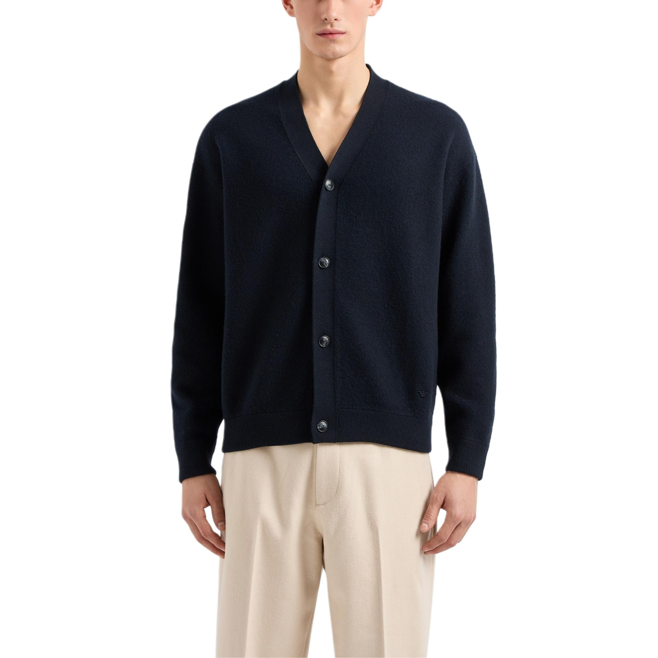 Shop Emporio Armani 純色V領針織開襟衫海軍藍 6D1MX6-1MJEZ-0920