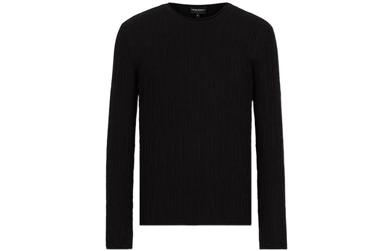 EMPORIO ARMANI  SS22 Black Slim Fit Textured Stripe Knit Long-Sleeve Top 3L1MV8-1M08Z-0999