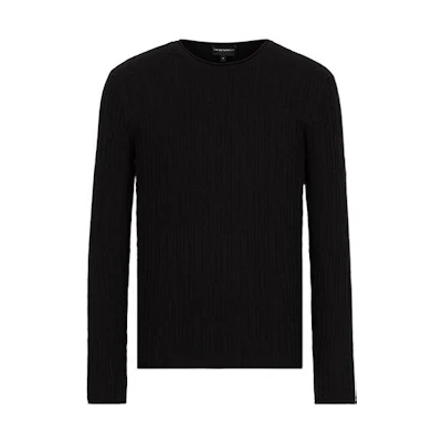 EMPORIO ARMANI SS22 Black Slim Fit Textured Stripe Knit Long-Sleeve Top 3L1MV8-1M08Z-0999